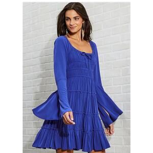 NWT Chelsea & Violet Royal Blue Boho Flare Long Sleeve Ruffle Mini Dress Sz XL